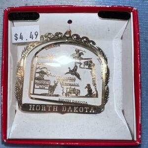 Vintage Nation’s Treasures Genuine 24K Gold Flashed Brass Ornament North Dakota